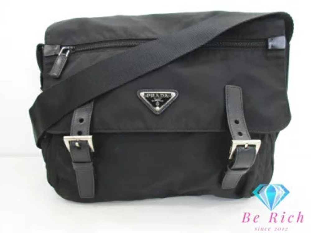Prada Messenger Bag Shoulder Pocono Black Crossbody